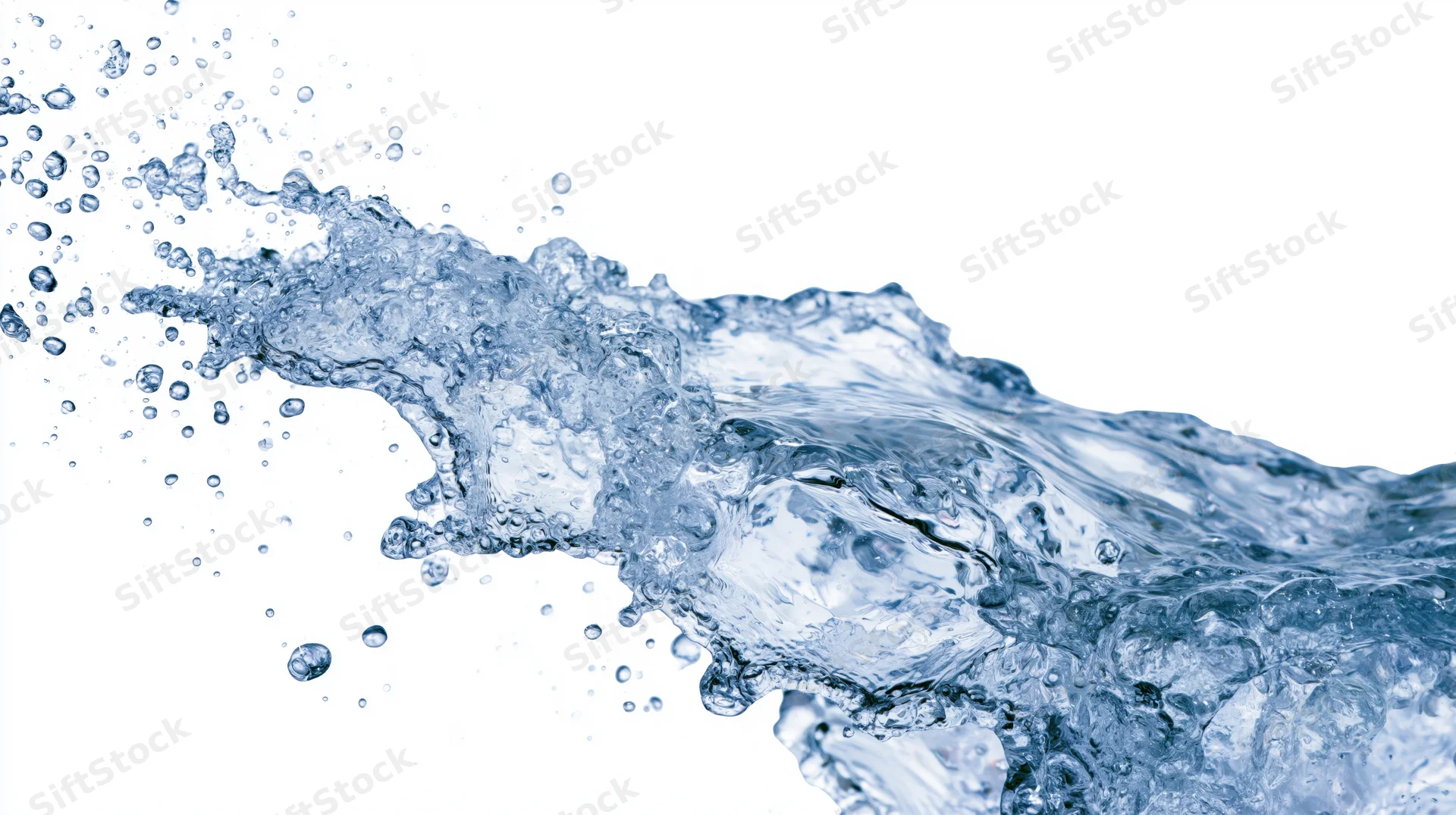 Dynamic water splash frozen mid-motion against white background