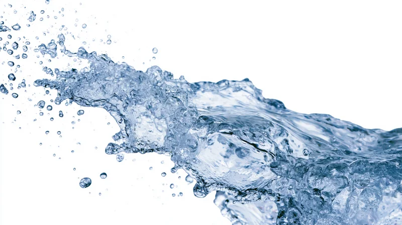 Dynamic water splash frozen mid-motion against white background