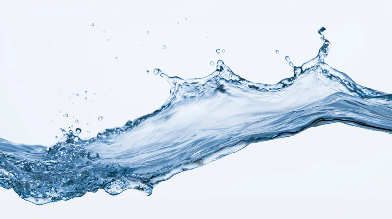 Dynamic water splash frozen mid-motion flowing wave shape against white background