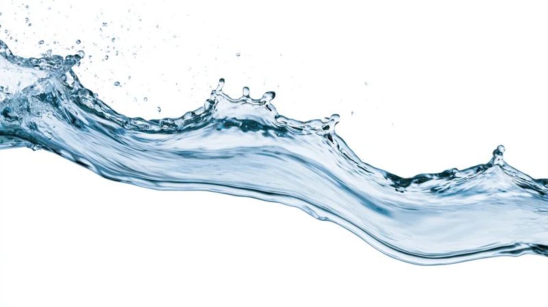 Dynamic water splash frozen mid-motion flowing wave shape on white background