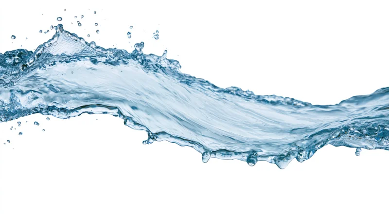 Dynamic water splash frozen mid-motion flowing wave shape against white background