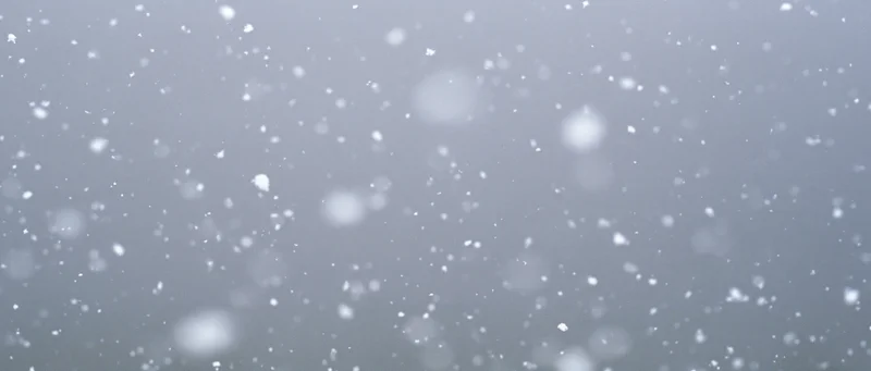 Snow particles falling mid-air against a grey sky background