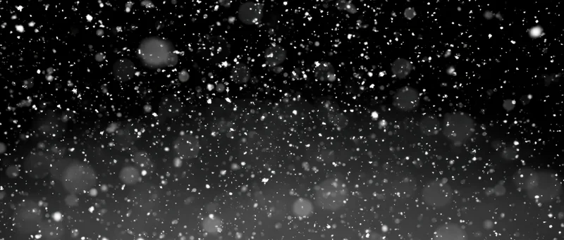 Snow particles falling midair against black background