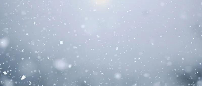 Snowflakes falling against a pale sky with soft bokeh background