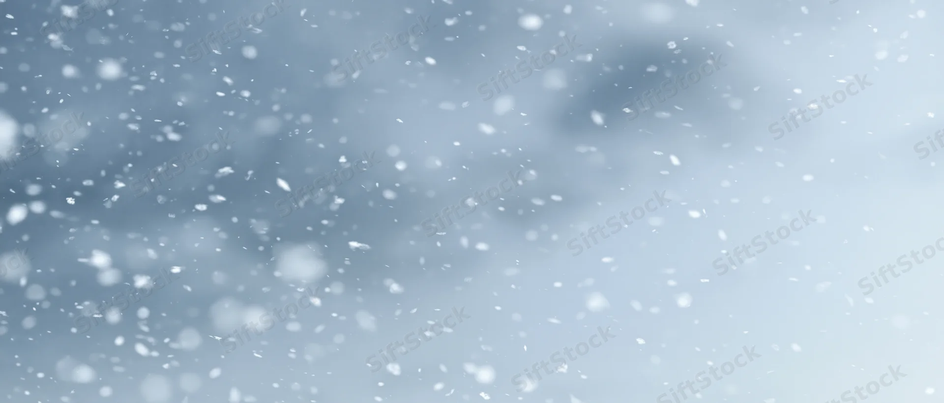 Snowflakes falling through a pale winter sky