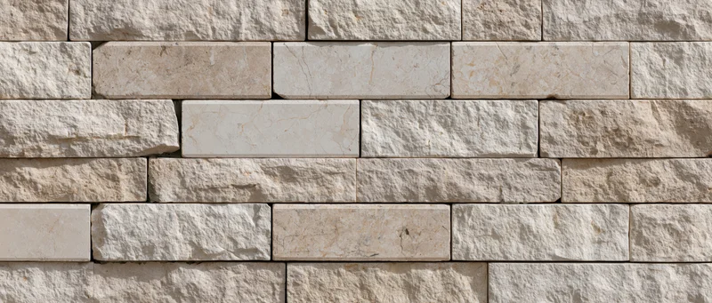 Rectangular cut limestone blocks arranged in horizontal rows on an exterior wall