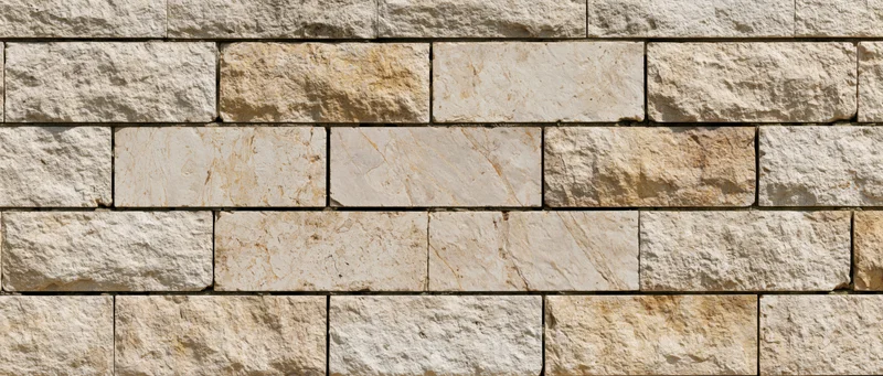 Rectangular cut limestone blocks arranged in horizontal rows on an exterior wall