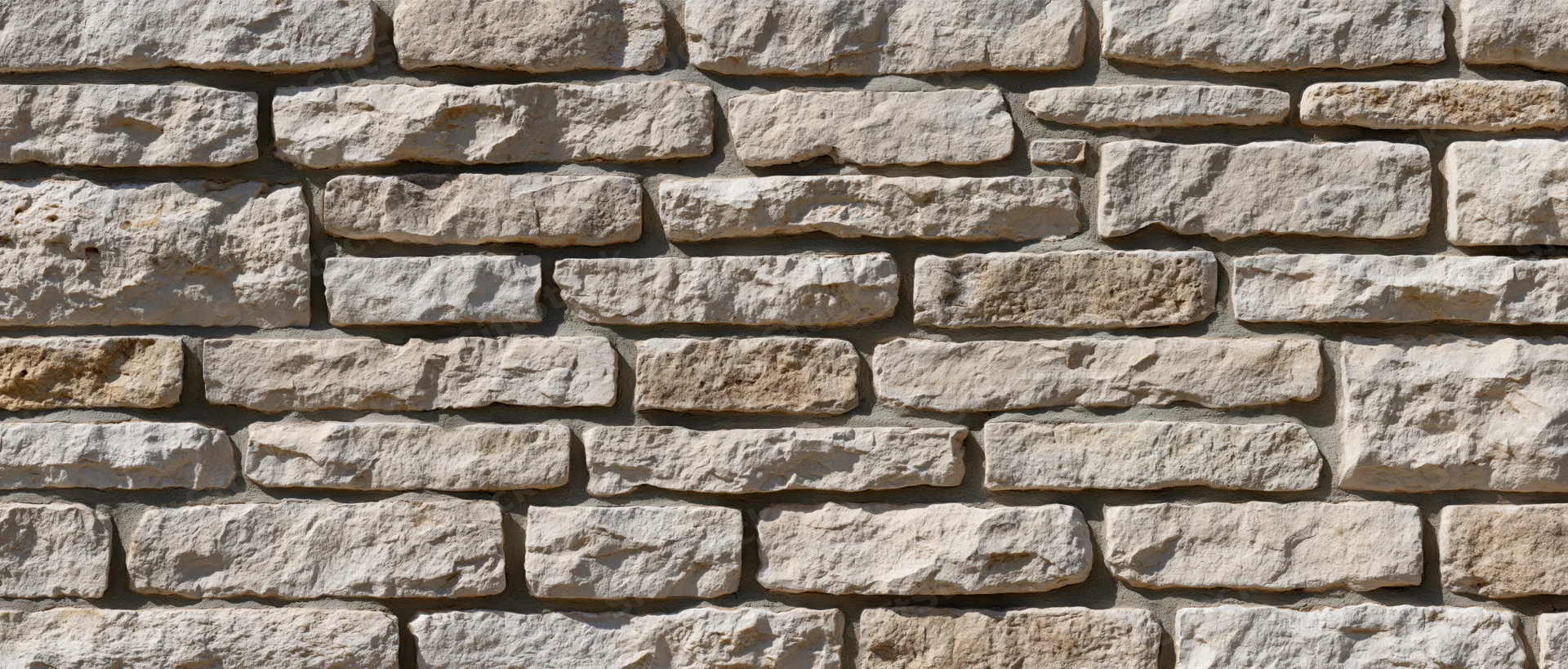 Flat exterior wall covered in irregularly sized cut sandstone blocks