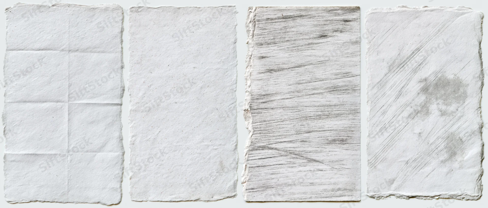 Four aged paper texture swatches arranged side by side on white background