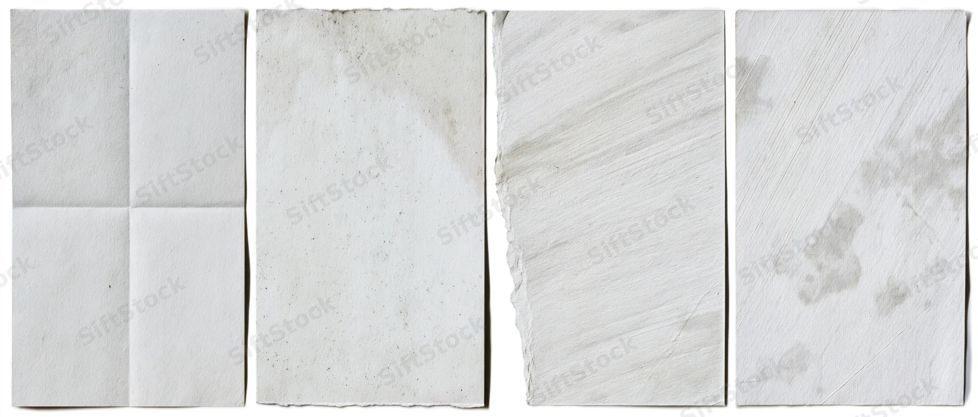 Four aged paper texture swatches arranged side by side on white background