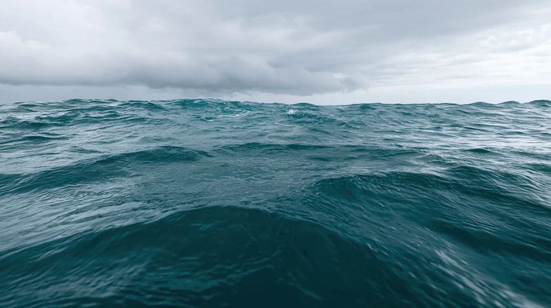 Ocean surface with choppy waves under overcast sky at water level