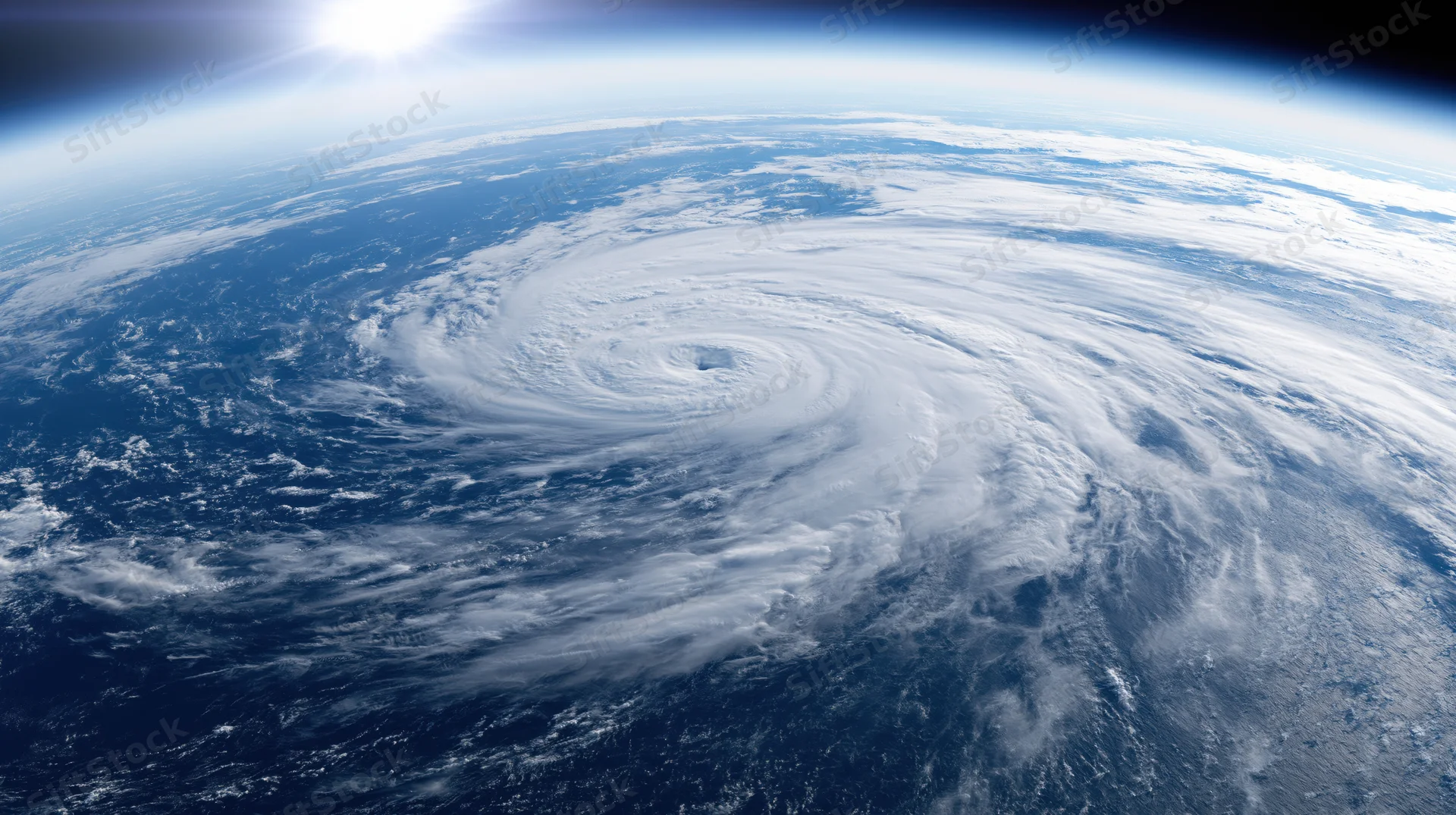 Satellite view of hurricane over ocean from space