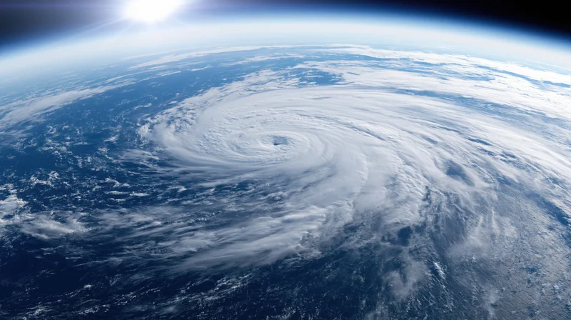 Satellite view of hurricane over ocean from space