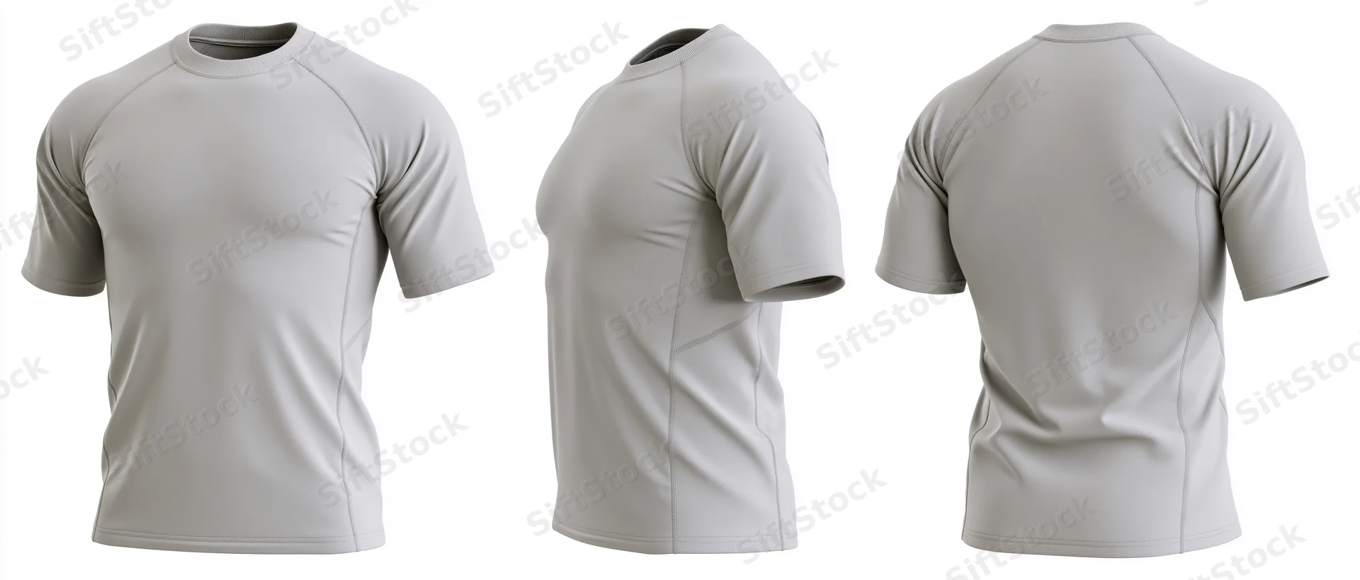 Light grey athletic fitted short-sleeve rugby jersey shown from front side and back views on white background