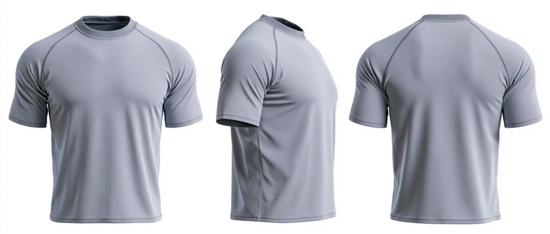 Light grey athletic fitted short-sleeve jersey shown front, side and back views on white background