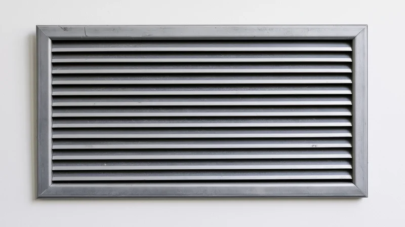 Rectangular metal vent grille with horizontal louvers mounted on a white wall
