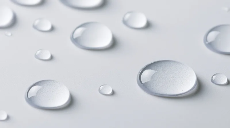 Water droplets scattered on a smooth white surface