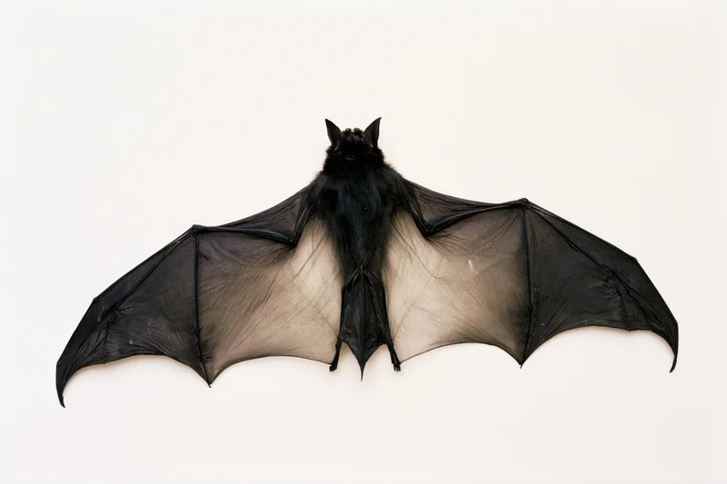 Bat specimen with wings fully spread against white background