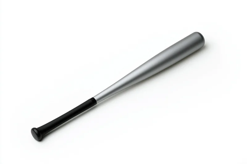 Aluminum baseball bat lying diagonally on white background