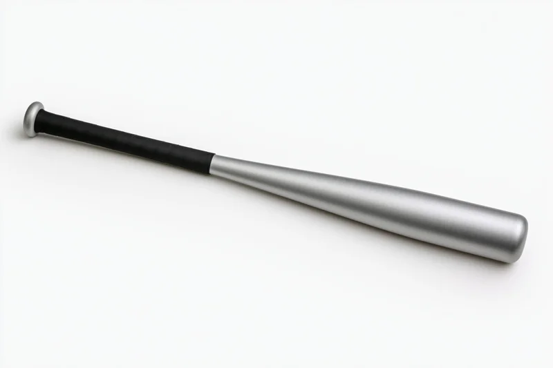 Aluminum baseball bat lying diagonally on white background