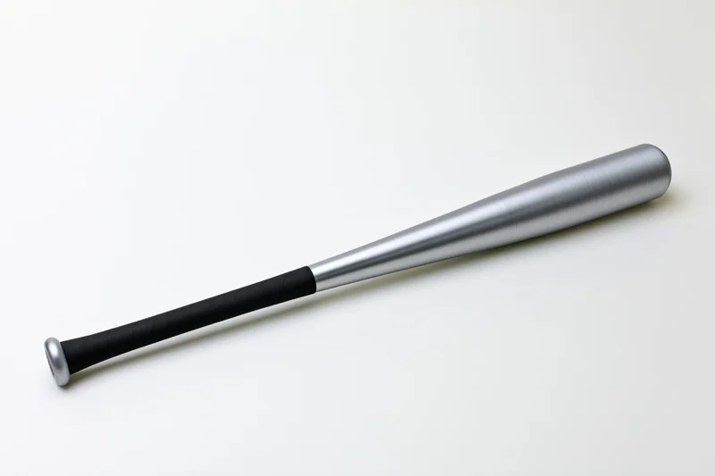 Aluminum baseball bat lying diagonally on white surface