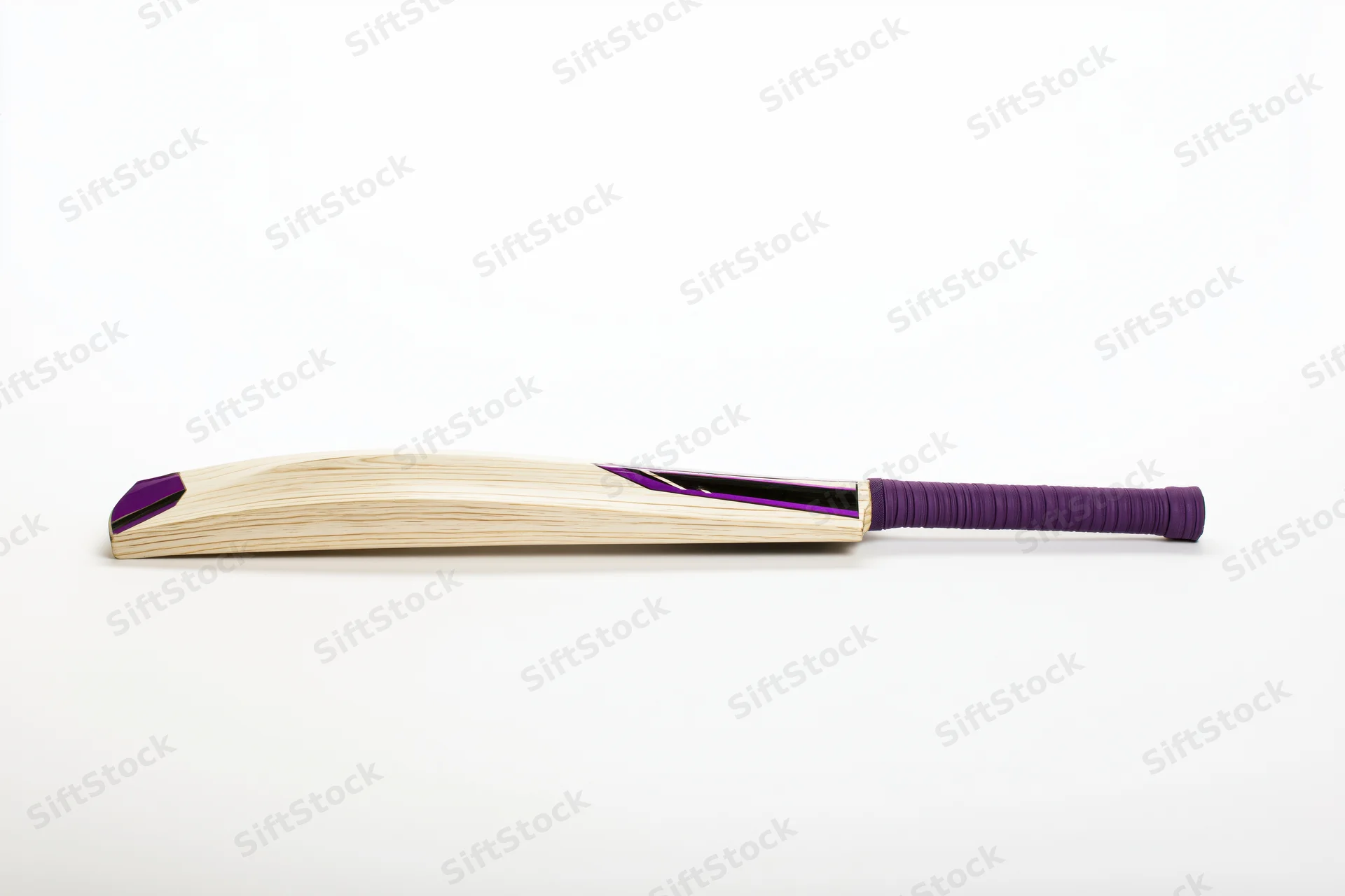 Cricket bat lying flat in strict side profile on white background