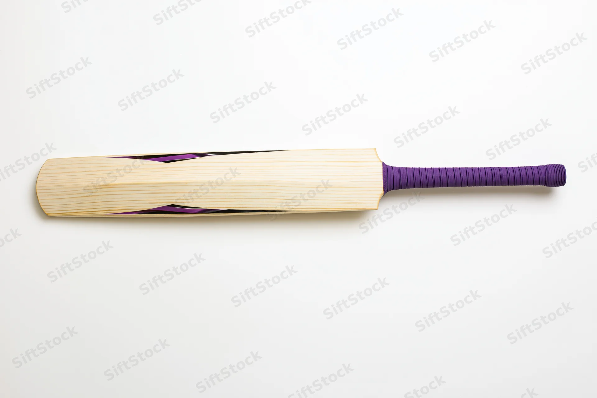 Cricket bat lying flat in side profile on white background
