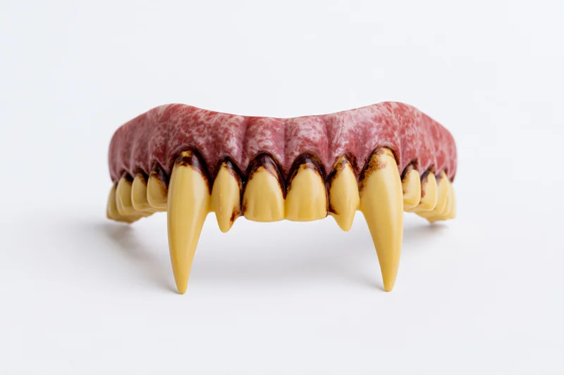 Plastic vampire fangs prop isolated on white background