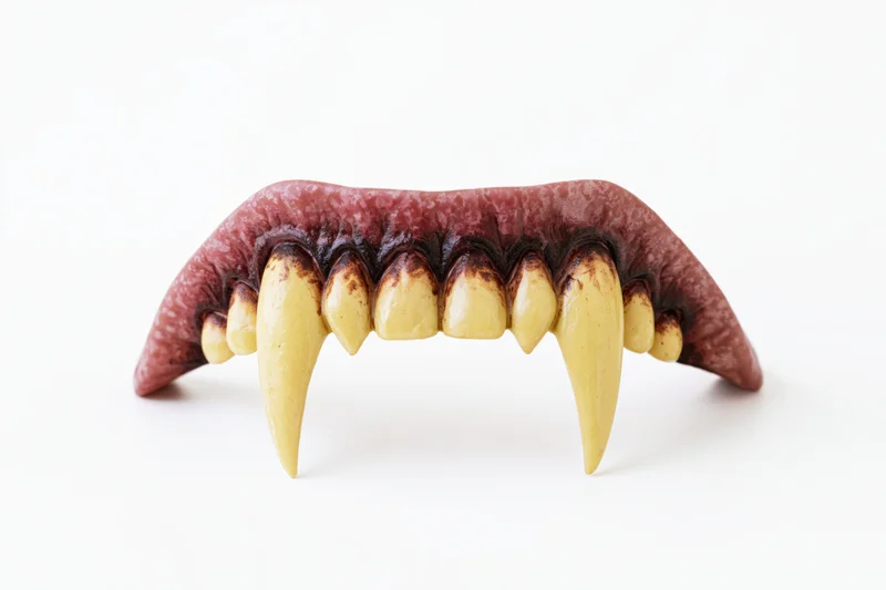 Plastic vampire fangs prop isolated on white background