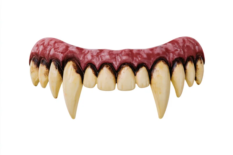 Plastic vampire fangs prop isolated on white background