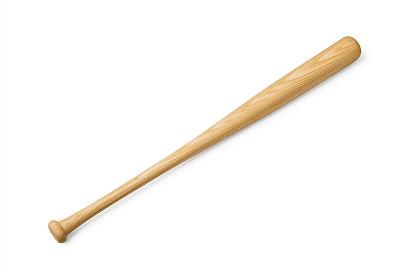 Unfinished wooden baseball bat lying diagonally on white background