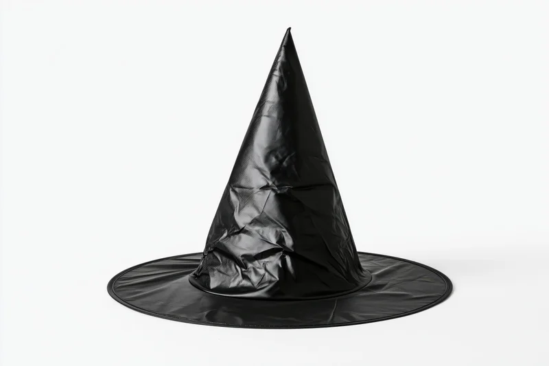 Black plastic witch hat standing upright on a white background
