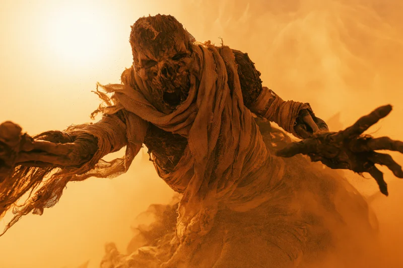 Decayed mummy creature lunging forward in dusty orange light