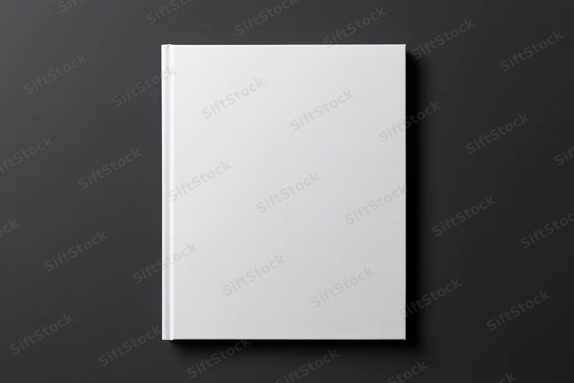 Blank white hardcover book lying flat on dark surface