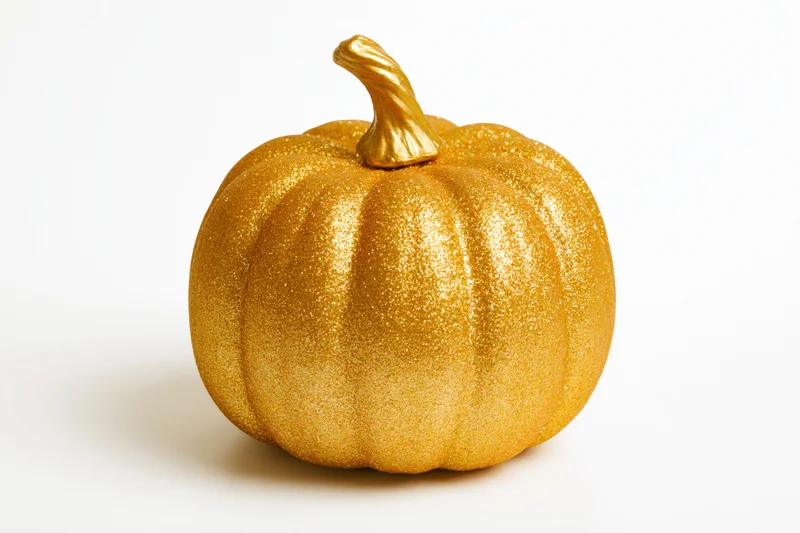 Gold glitter pumpkin decoration isolated on white background