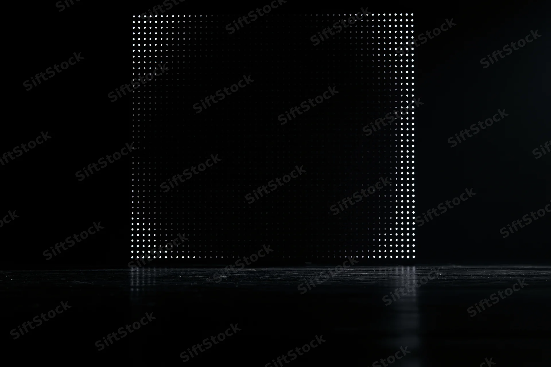 Glowing led dot matrix panel on dark reflective surface