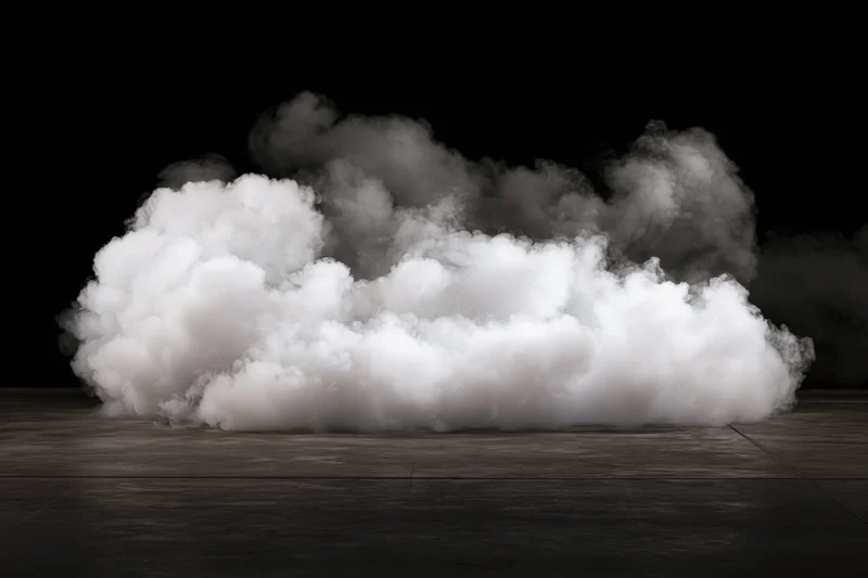 Dense white smoke billowing upward from a dark wooden floor