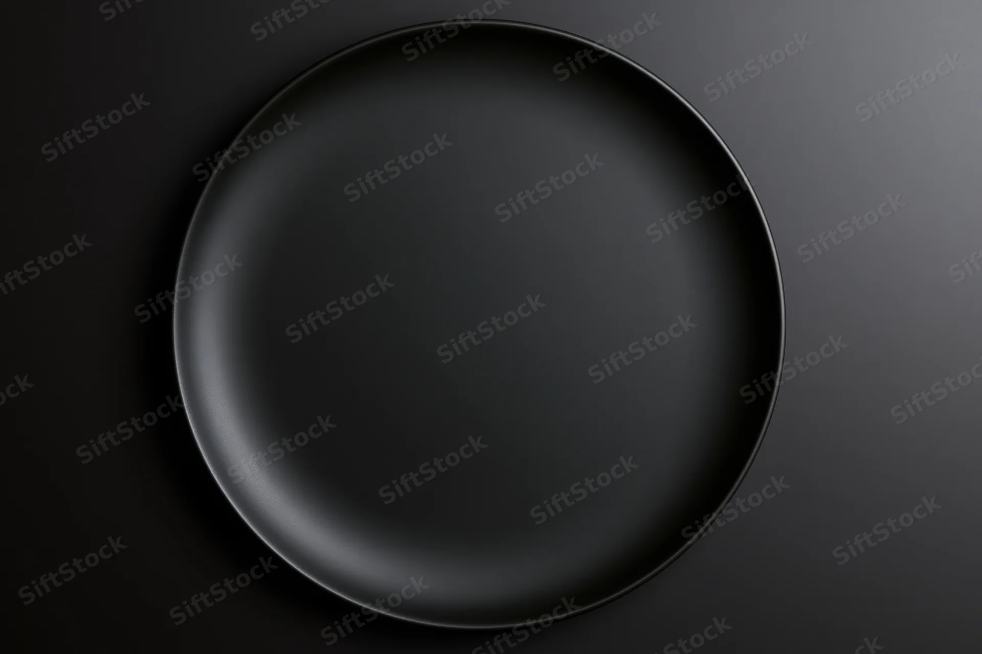 Matte black ceramic dinner plate centered on dark surface
