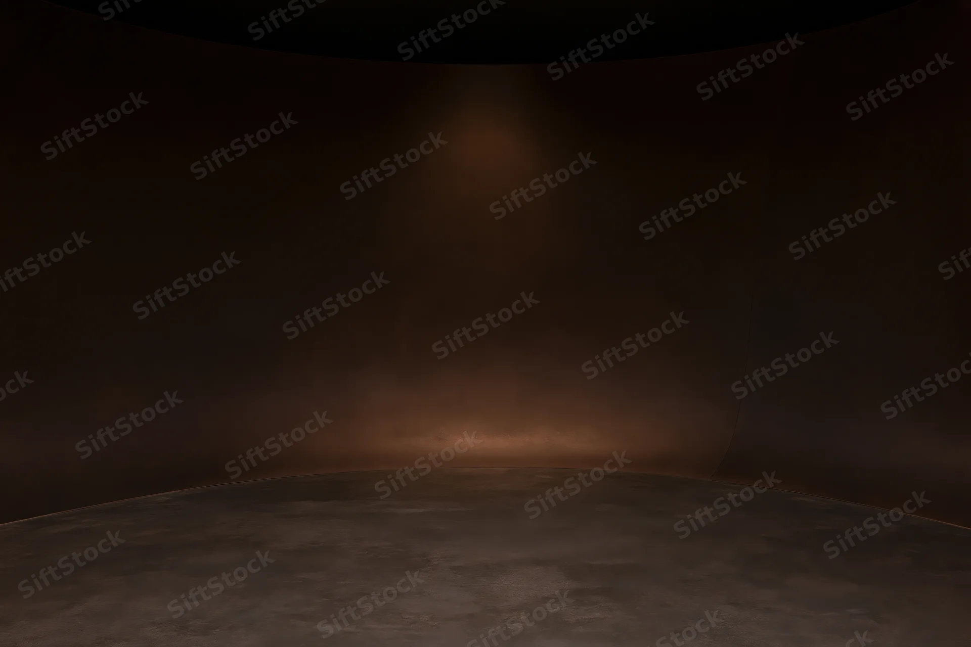 Empty curved studio interior with seamless wall-to-floor transition and spotlight lighting