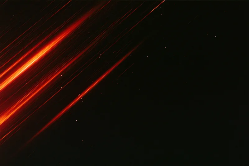 Long-exposure night sky with diagonal red light streaks from meteors against dark space