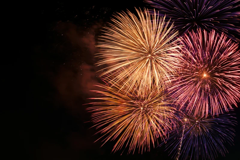 Fireworks bursting in the night sky during a celebration event