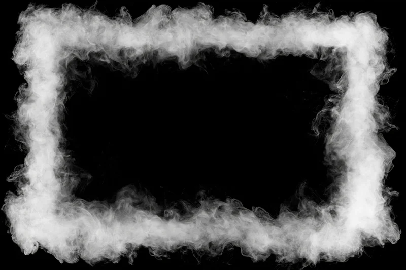 White smoke forming a rectangular frame on black background with copyspace inside
