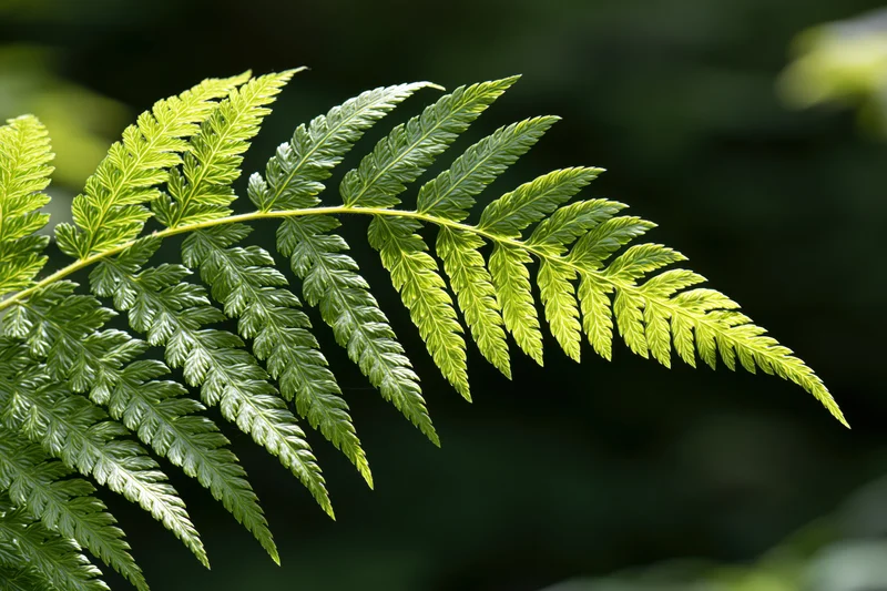 A single fern frond arching diagonally across the frame in natural light