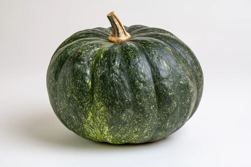 Kabocha squash resting on a white surface