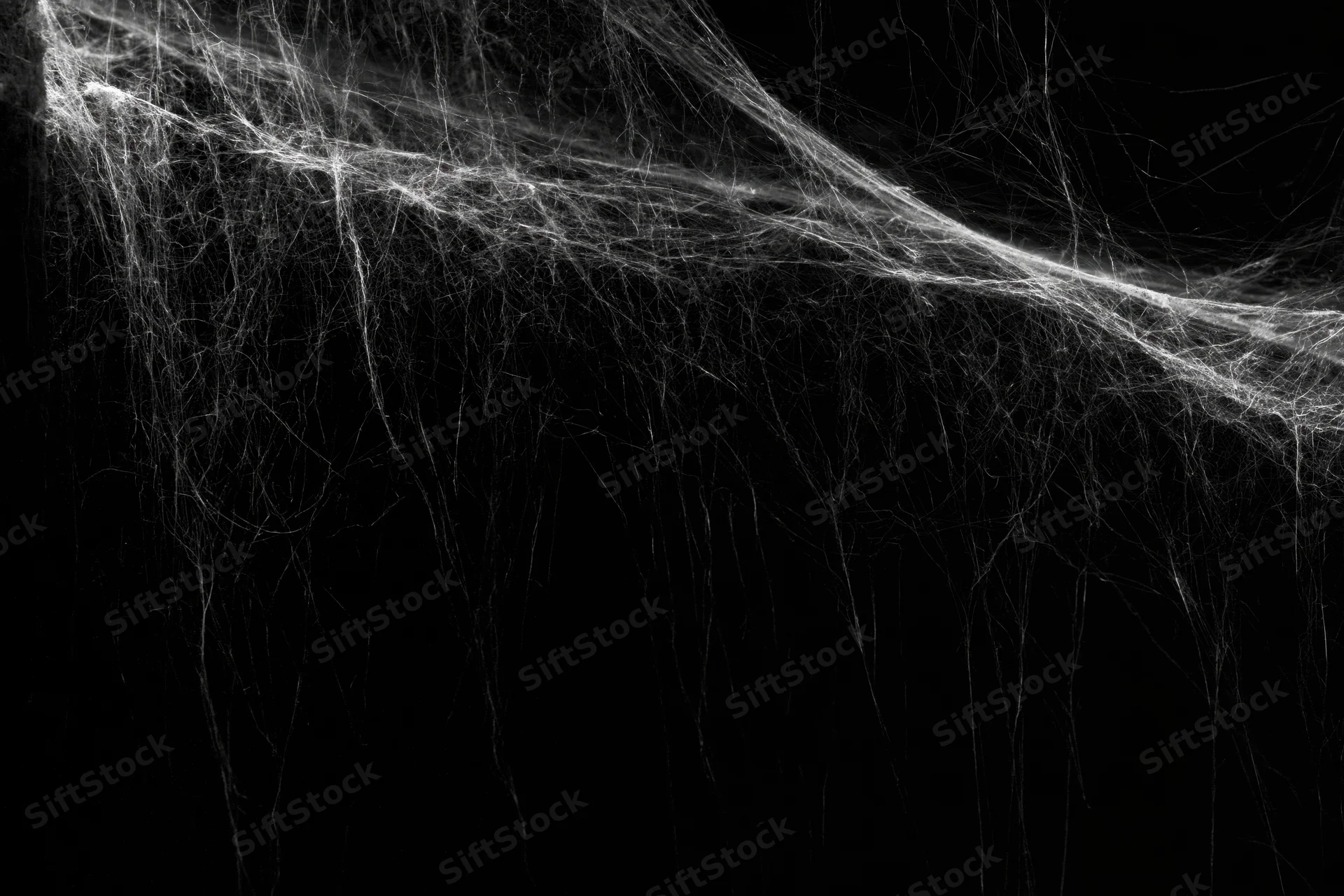 Abandoned spiderweb stretching across a dark corner with layered filaments