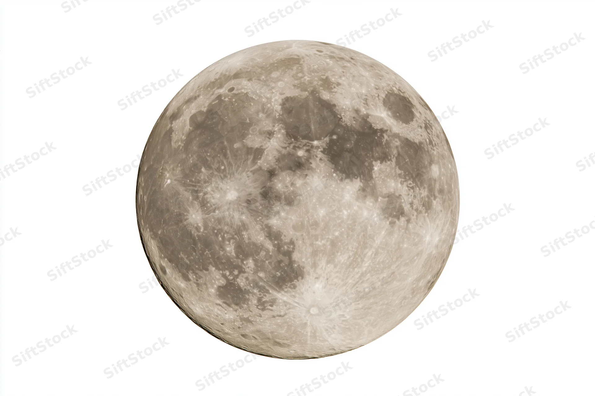 Full moon centered against plain white background isolated