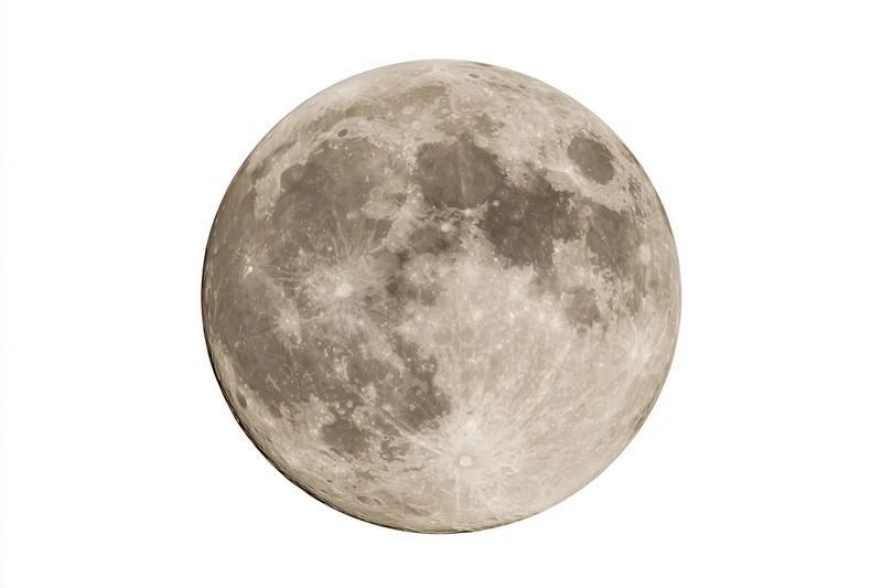 Full moon centered against plain white background isolated