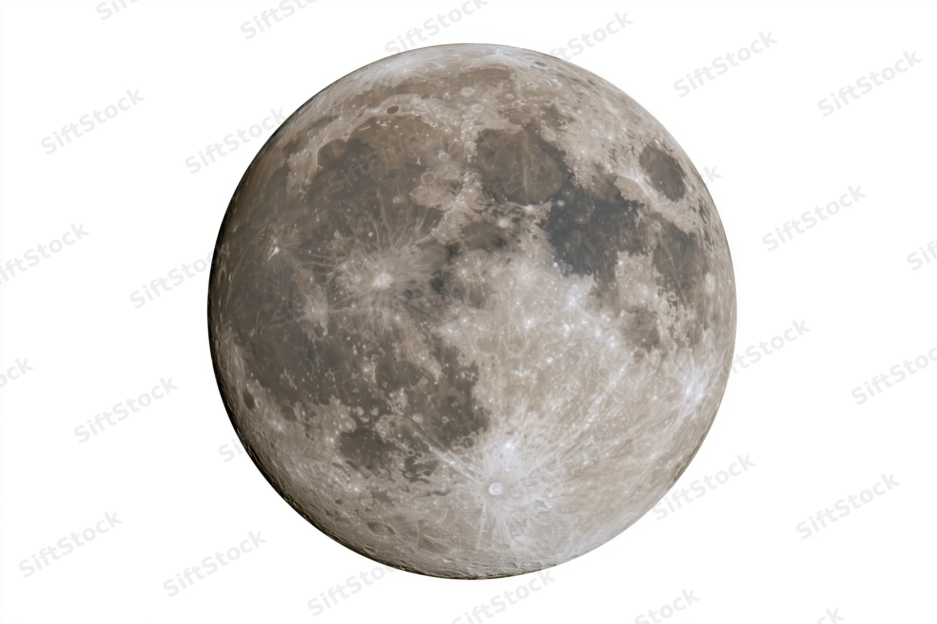 Full moon centered against plain white background isolated