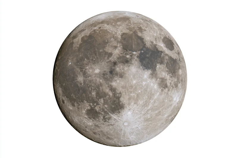 Full moon centered against plain white background isolated