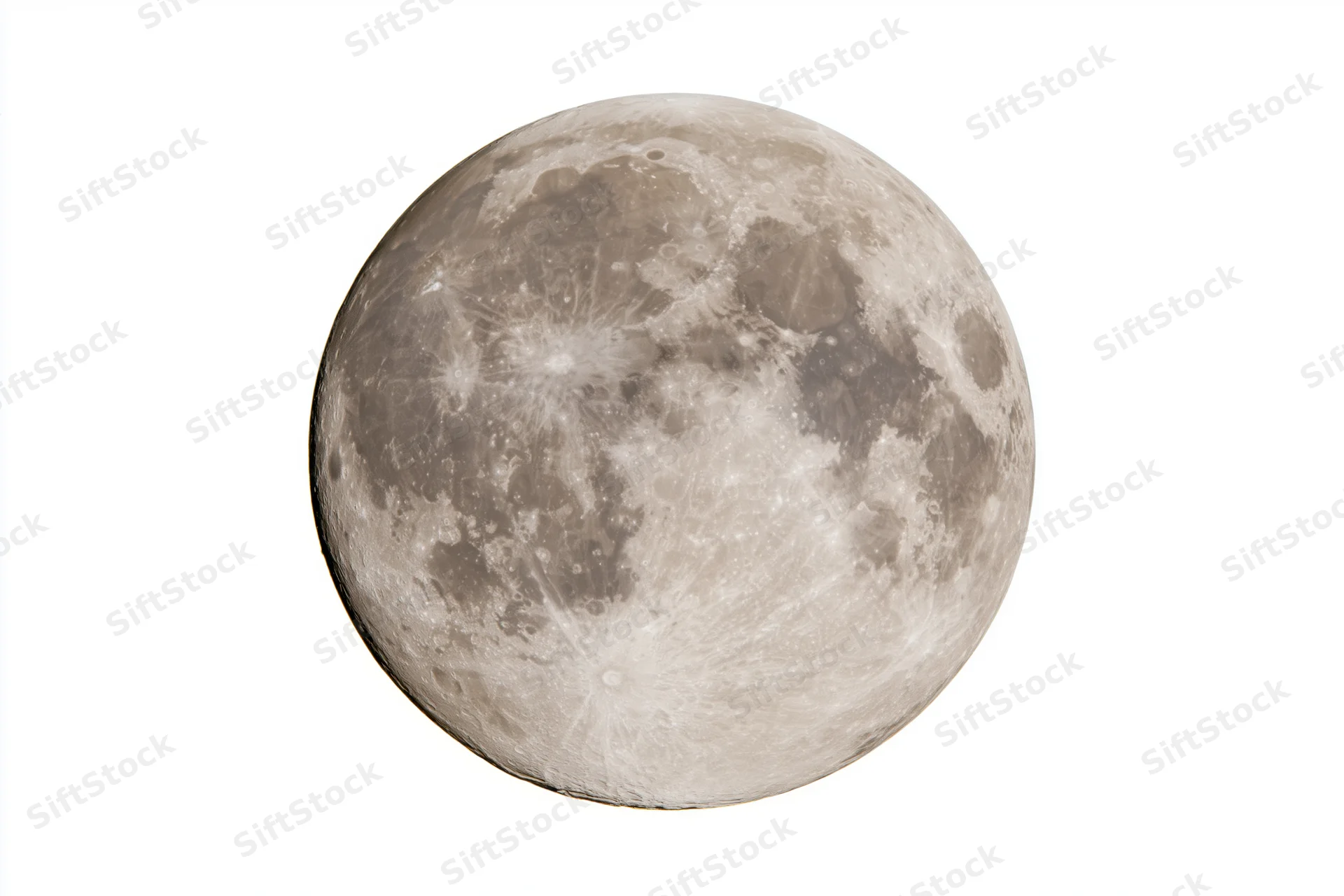 Full moon centered against plain white background isolated